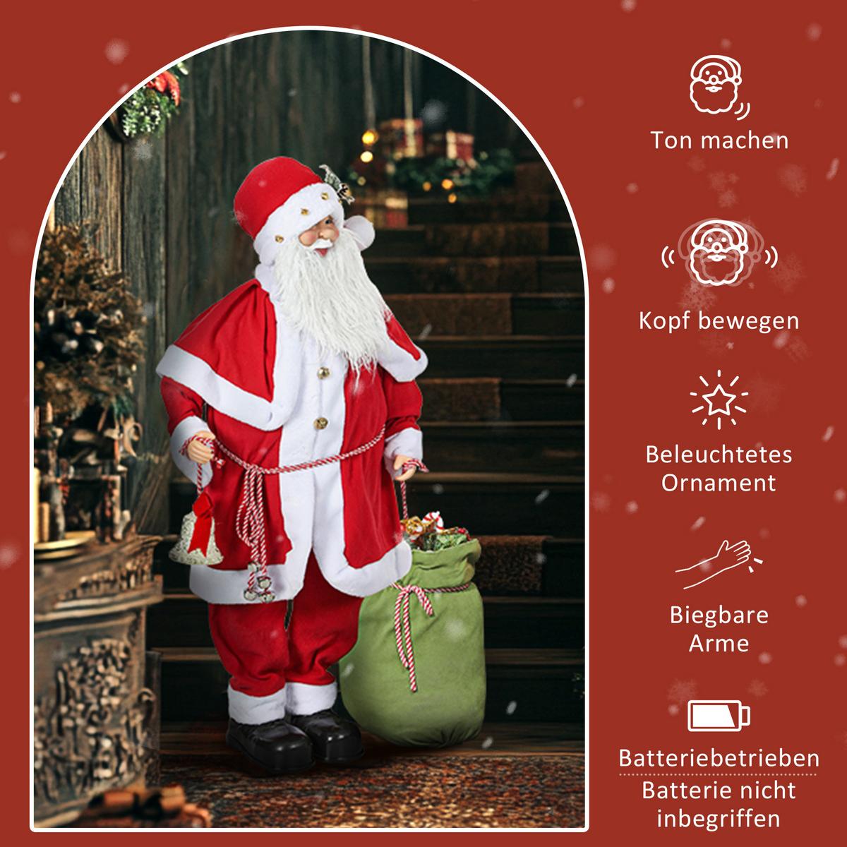 WEIHNACHTSMANN 1,4 m mit Geschenk- und Weihnachtsglocken, Soundfunktion - Rot, Kunststoff/Metall (21/140/55cm) - HOMCOM