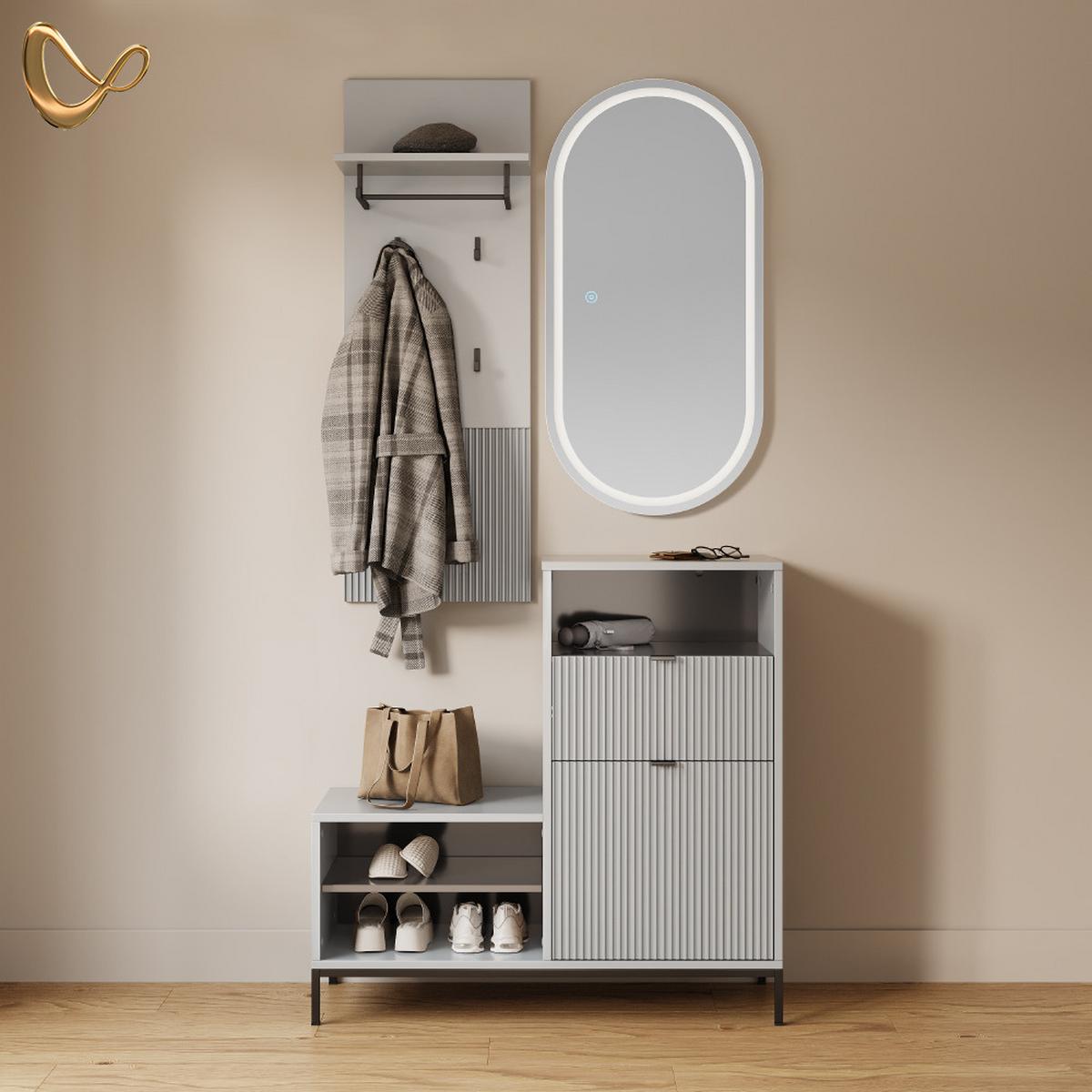 SCHUHSCHRANK Aterno Grau 100 x 98.5 cm mit Tür und Schublade - Grau, Holzwerkstoff (100/98.5/40cm) - Livinity®