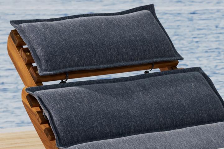 Gartenliege Grau Auflage Webstoff wetterfest Kopfstütze