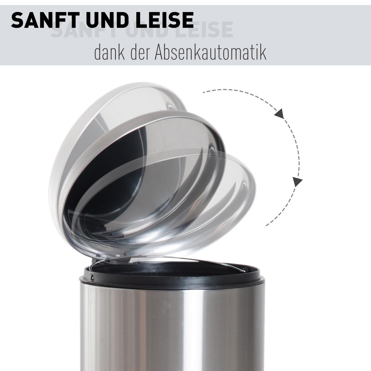 MÜLLEIMER, Edelstahl, Kunststoff, Silber - Silberfarben, Metall (29.2/62.9/29.2cm) - HOMCOM