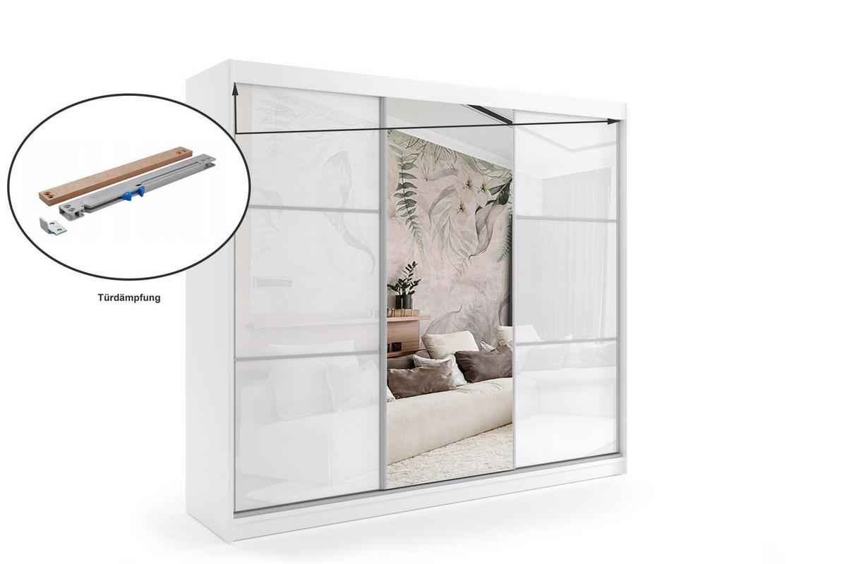 KLEIDERSCHRANK mit Spiegel-Schiebetüren und Aluminium-Leisten - VIVONA - 240 cm Weiß - Weiß, Holzwerkstoff (240/216/61cm) - ALTDECOR