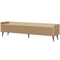 LOWBOARD Amfali mit 3 Klapptüren, geriffelte Fronten, Push-to-open, Metallbeine, 180 cm, Frühlings-Eiche - Eichefarben/Schwarz, Holzwerkstoff/Metall (180/45/41cm) - Beautysofa