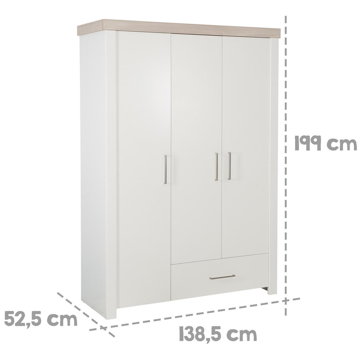 KLEIDERSCHRANK Lucy - Weiß, Holzwerkstoff/Metall (138.5/199/52.5cm) - Roba