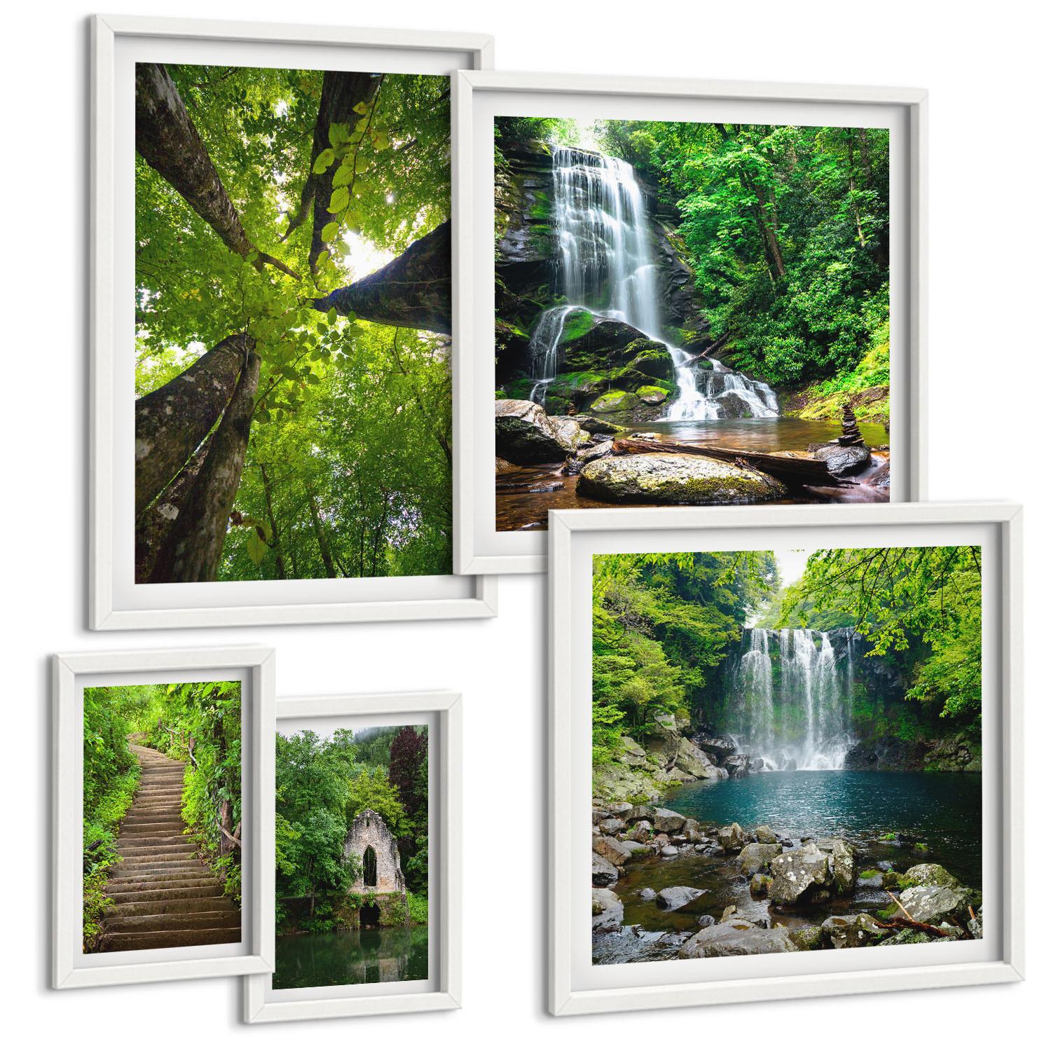 BILDER SET 5er Set - 50x50 cm & 20x30 cm & 40x60 cm Weißer Rahmen - Denkmäler Europas in warmen Farben - Weiß, Kunststoff (40/60cm) - TULUP