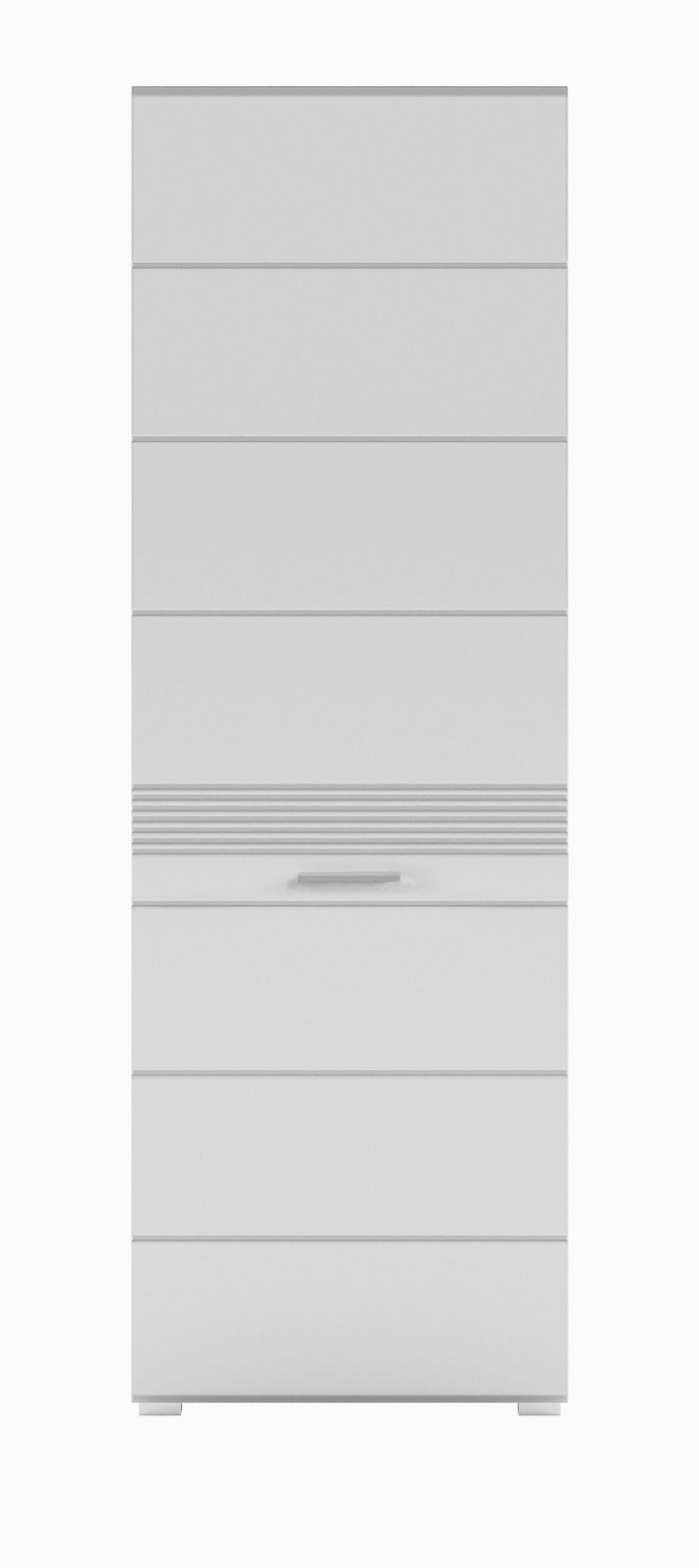 SCHUHSCHRANK weiß Hochglanz 55 cm, Garderobenschrank mit 6 Fächern - Weiß Hochglanz/Silberfarben, Holzwerkstoff/Kunststoff (55/190/37cm) - Inn.Furn
