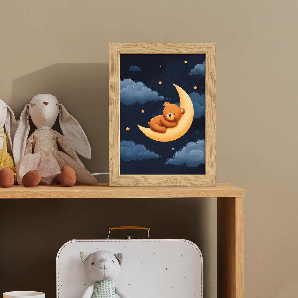 NACHTTISCHLAMPE Teddybär - Mond - Wolken - Sterne 15x20 cm - Dunkelblau, Holzwerkstoff (8/15/20cm) - OnlyWow