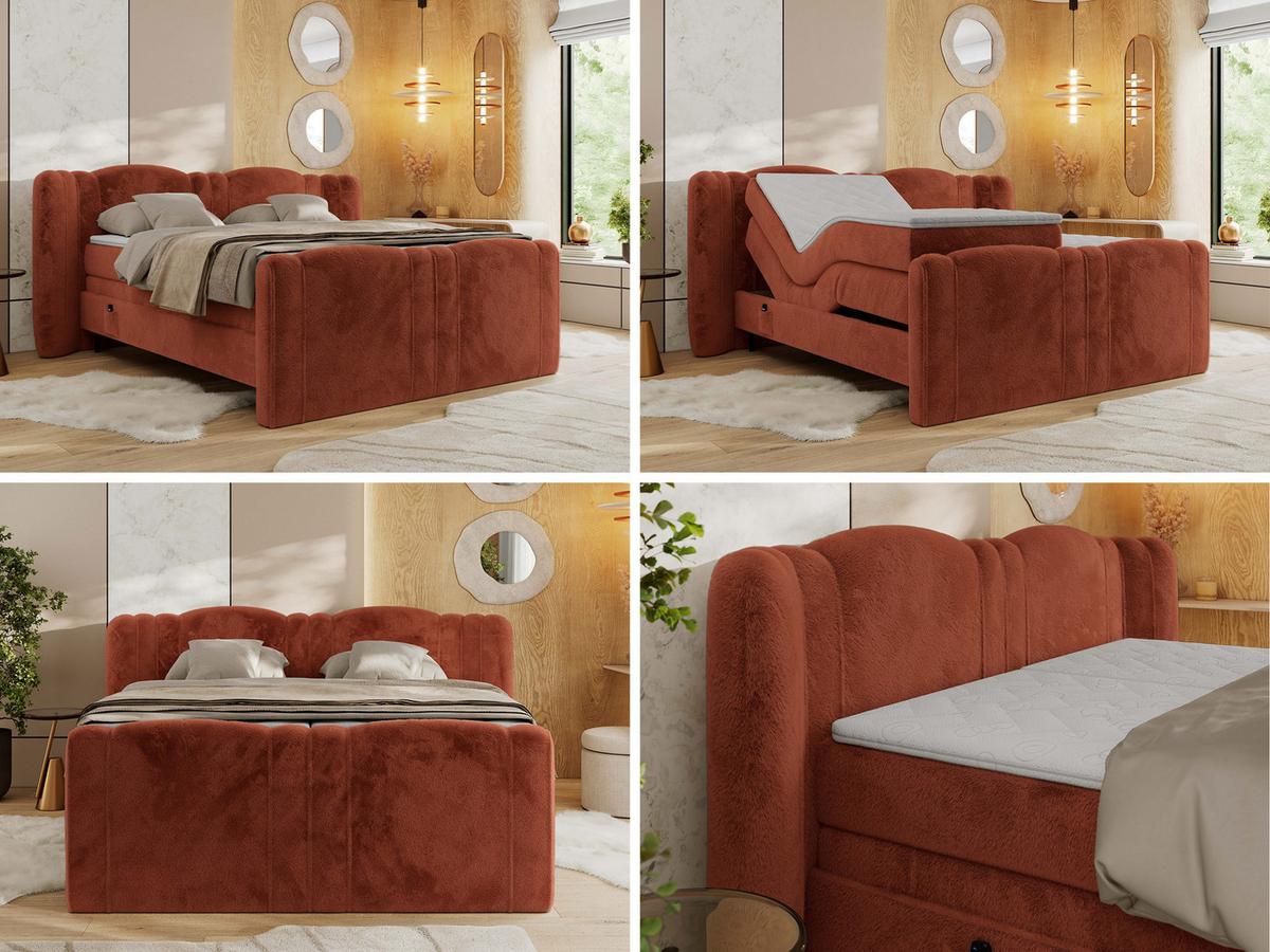 BOXBETT FORTINA 140/200 - Orange Plüsch - H3 - Orange, Holz/Textil (140/200cm) - MKS