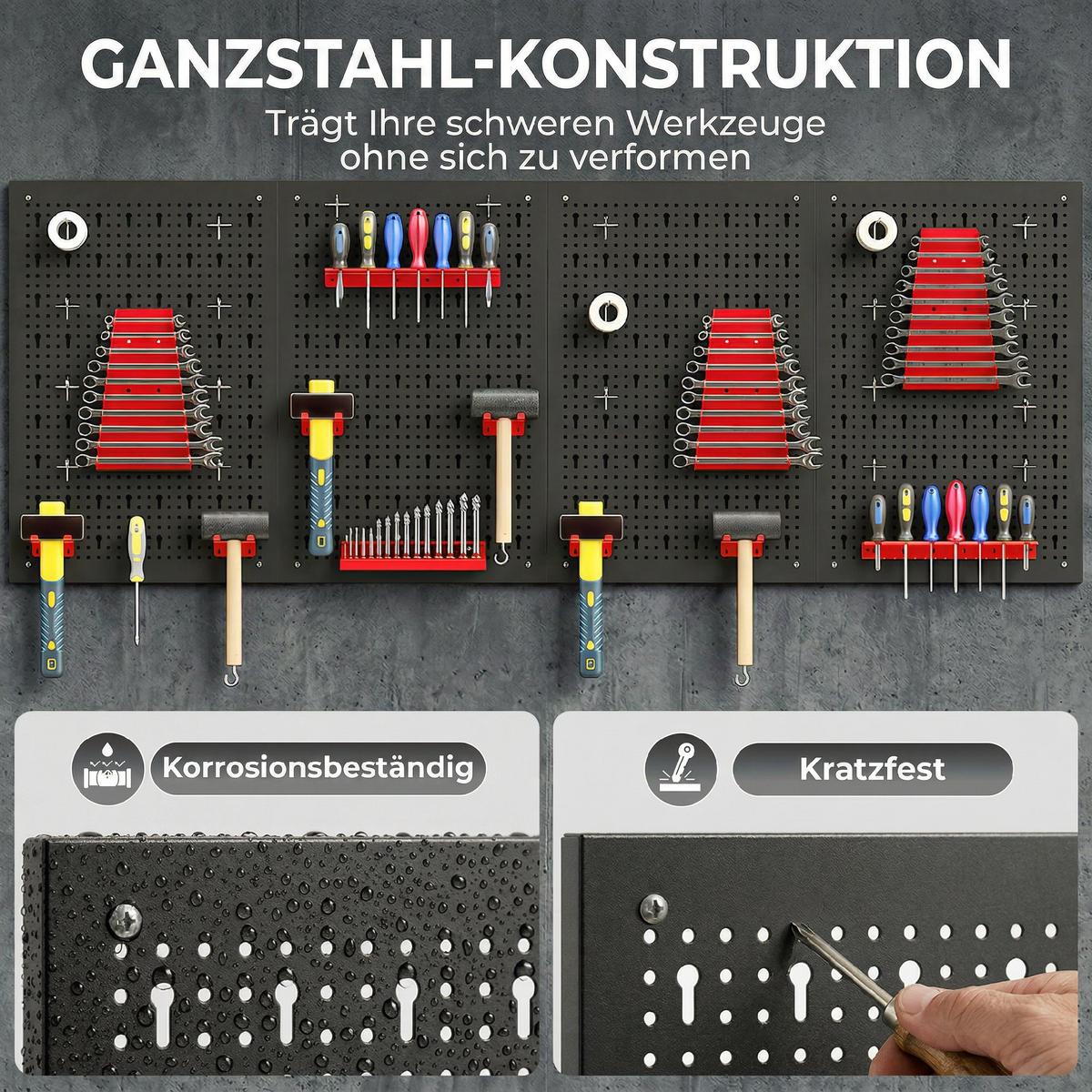 WERKZEUGWAND 38er Set Stahl Schwarz Rot - Schwarz, Metall (40/2/60cm) - HOMCOM
