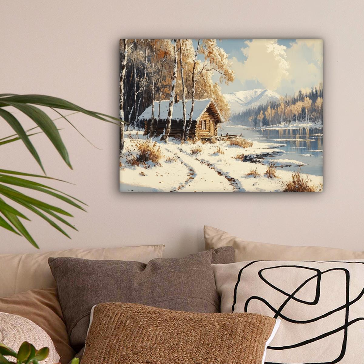 LEINWANDBILD Winter - Schnee - Zuhause - Natur Wandbild 40x30 cm - Hellbraun, Textil (40/30cm) - MuchoWow
