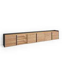 LOWBOARD, Eiche und Schwarz, 309/35/50cm, mit Led - Eichefarben, Holzwerkstoff (309/50/35cm) - Skraut Home
