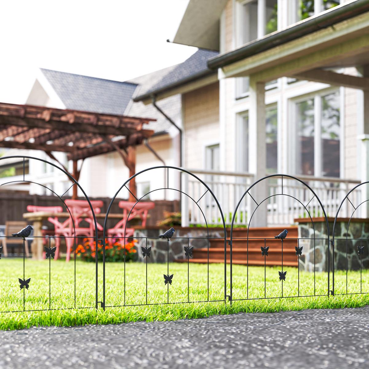 GARTENZAUN 5er Set Stahl Schwarz - Schwarz, Metall (1/70cm) - Outsunny