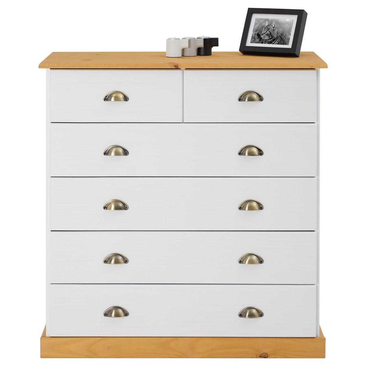 KOMMODE PARIS weiß/braun - Weiß/Braun, Holz (91/95/39cm) - IDIMEX