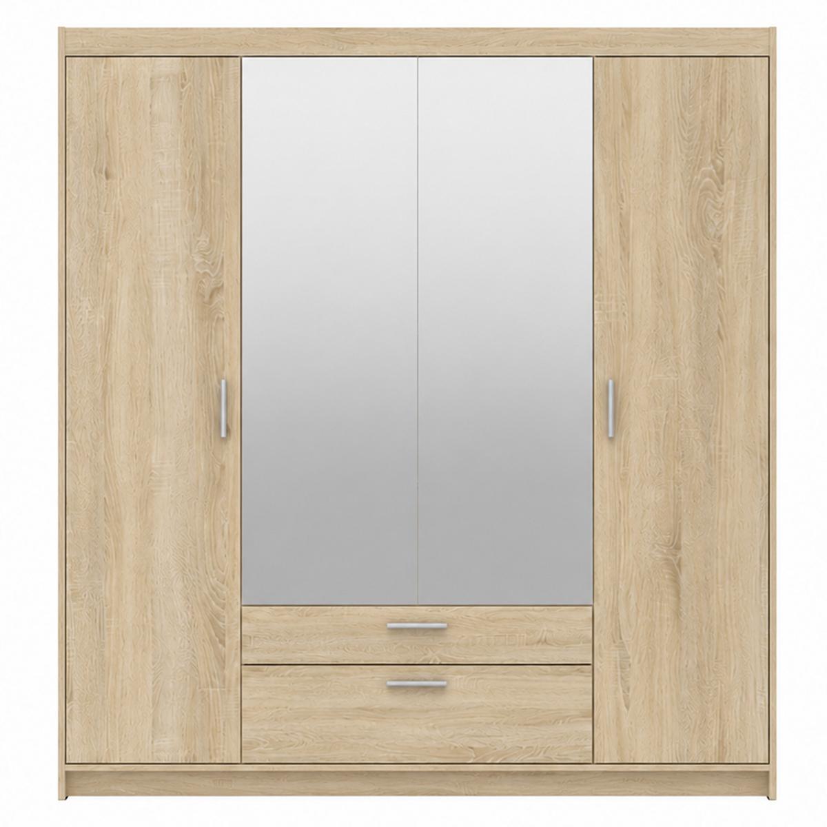 DREHTÜRENSCHRANK Elena mit 4 Türen, 2 Schubladen und Spiegel, 176 cm, Sonoma Eiche - Sonoma Eiche, Holzwerkstoff (176/190/53cm) - Beautysofa