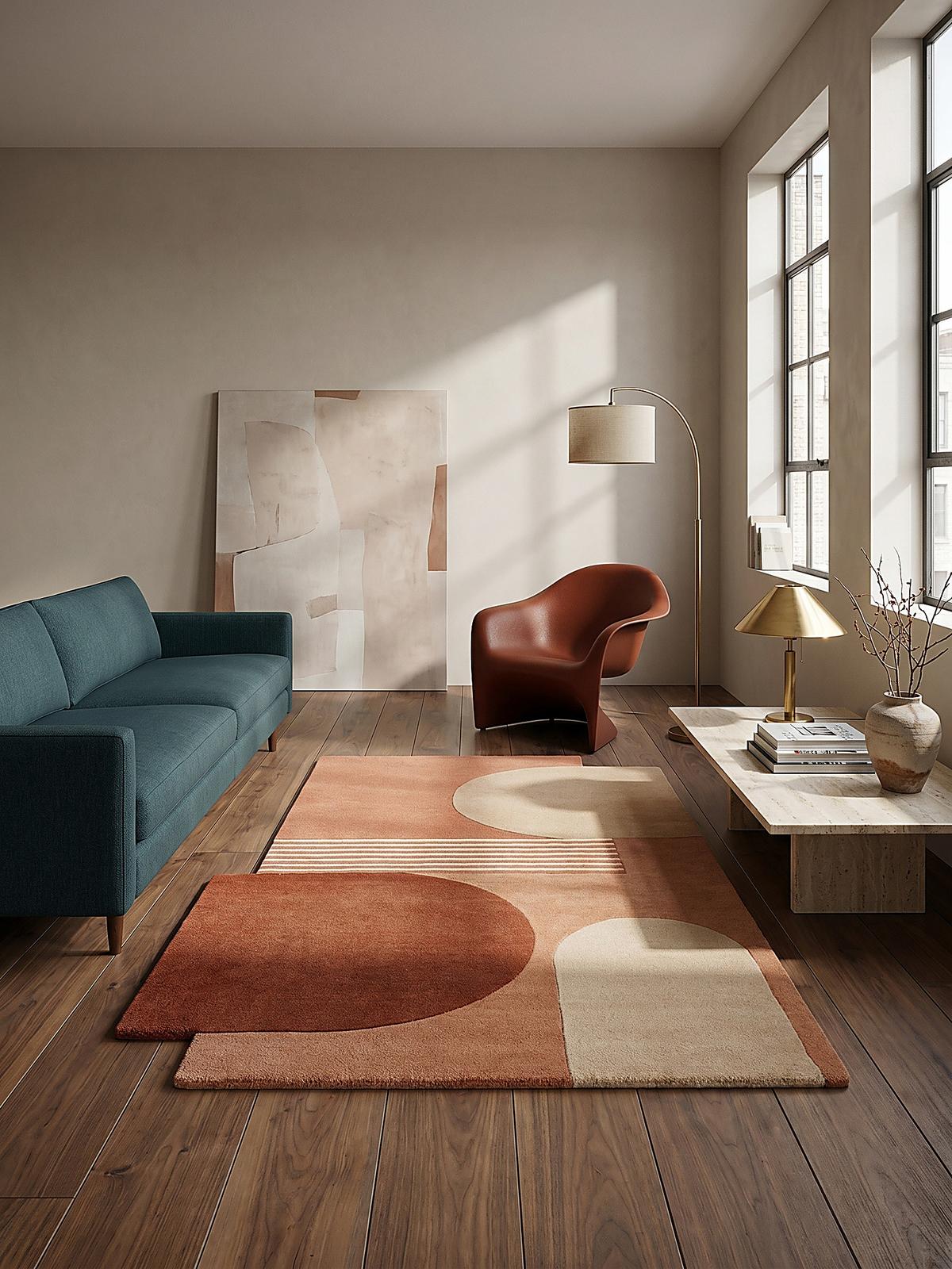 WOLLTEPPICH HALLEIN, abstrakt, aus Wolle, Terrakotta, 120 x 180 cm - Orange, Textil (180/120cm) - KADIMA DESIGN