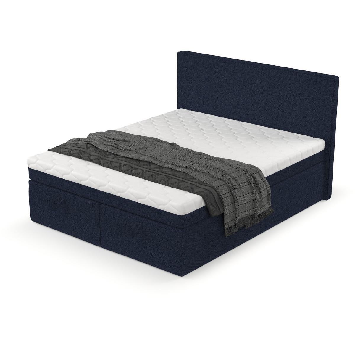 BOXBETT Zalla 160/200 cm Marineblau im Riva Stoff - Schwarz/Dunkelblau, Holz/Holzwerkstoff (160/200cm) - AltaBeds
