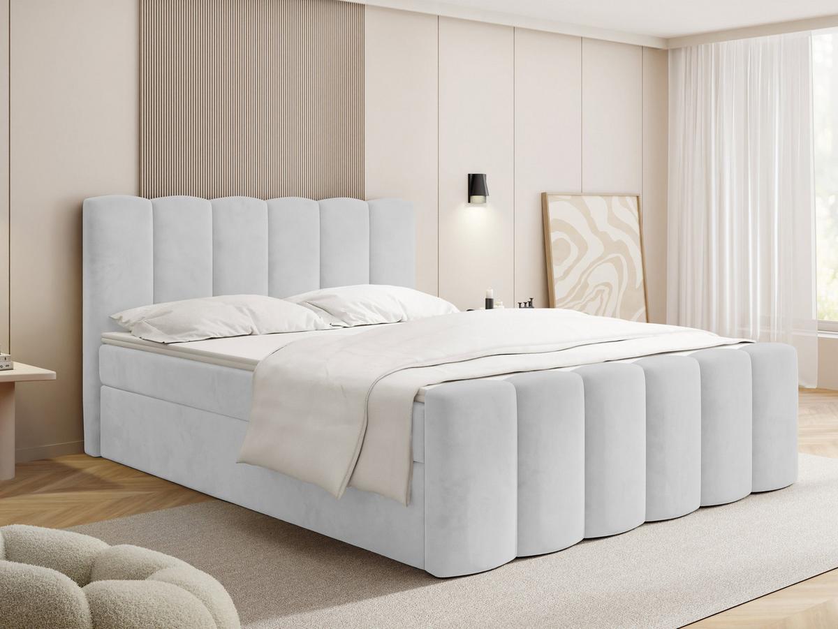 BOXBETT Serenity mit Bettkasten, Samt Hellgrau 120x200 cm – inkl. H4 Taschenfederkern Matratze & Foam Topper - Hellgrau/Schwarz, Holz/Holzwerkstoff (120/200cm) - WFL GROUP