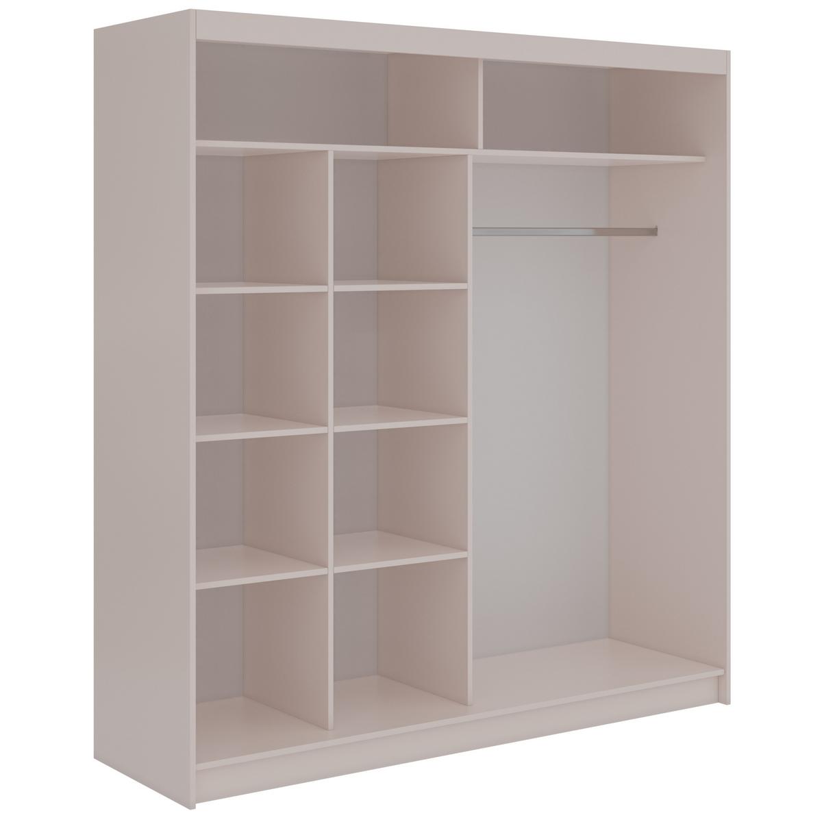 SCHWEBETÜRENSCHRANK mit Spiegel LAOS - 200 - Kaschmir - Schwarz Lamellen - Kaschmir/Alufarben, Holzwerkstoff/Metall (200/216/61cm) - MKS