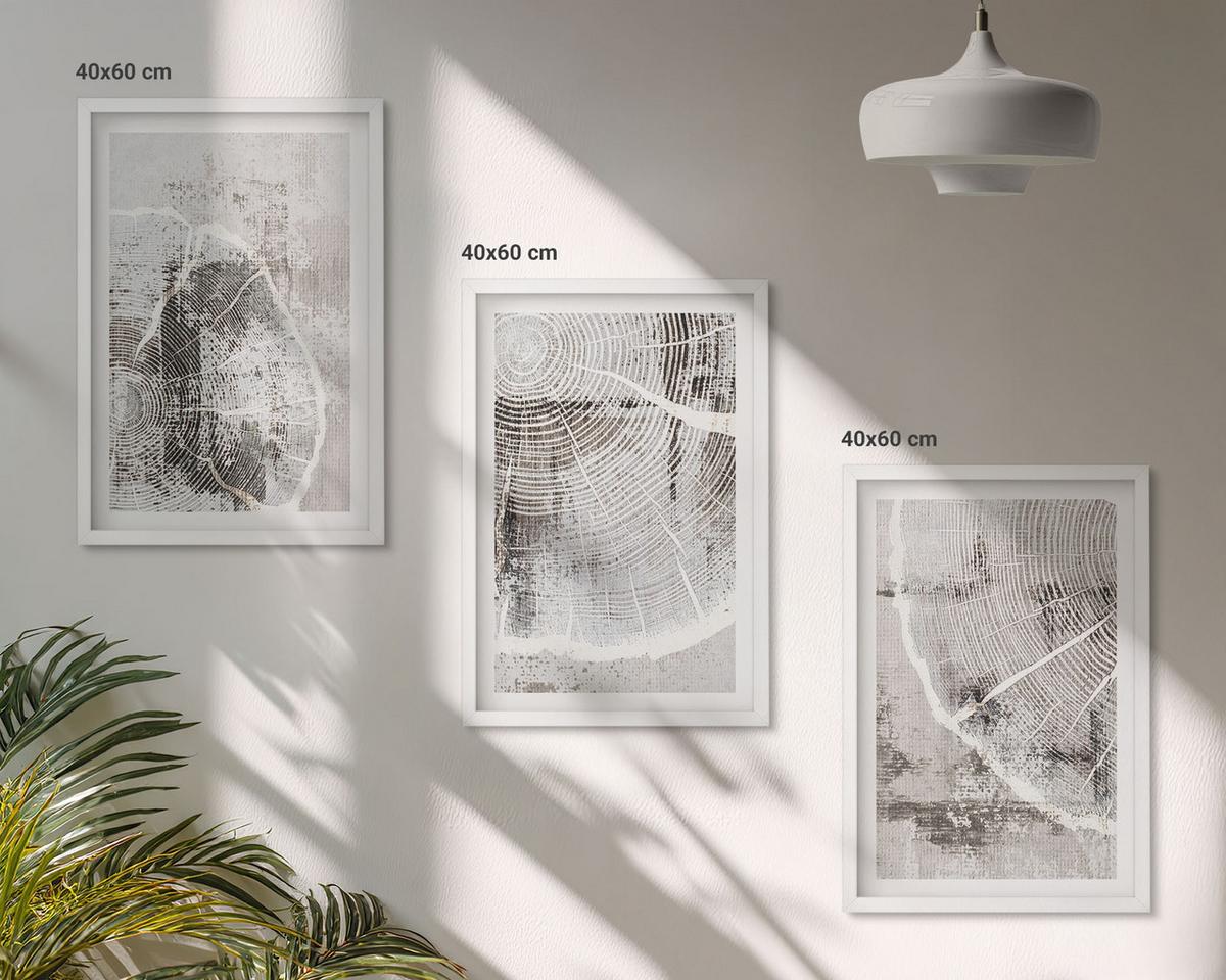 BILDER SET 3er Set - 40x60 cm Weißer Rahmen - Graue Holzmaserungsmuster - Weiß, Kunststoff (40/60cm) - TULUP