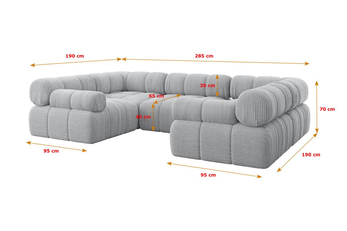 WOHNLANDSCHAFT modulares Sofa Birno-U1 - 285x190x70 cm Grau Cord - Grau, Holzwerkstoff/Textil (285/70/190cm) - ALTDECOR