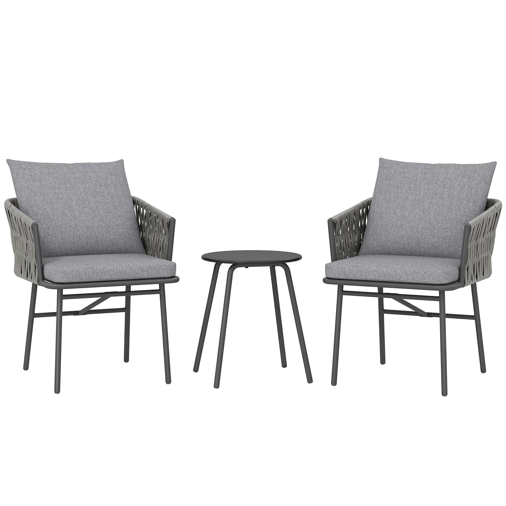 RATTAN-BISTROSET 3er Set Stahl PE-Rattan Grau - Grau, Textil/Metall - Outsunny