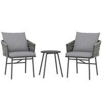 RATTAN-BISTROSET 3er Set Stahl PE-Rattan Grau - Grau, Textil/Metall - Outsunny