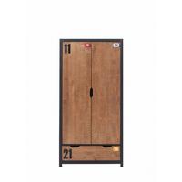 KINDERZIMMERSCHRANK Kameko 100x55x200 MDF+Massivholz Schwarz/Cognac - Cognac/Schwarz, Holzwerkstoff (100/200/55cm) - 58aufmkessel