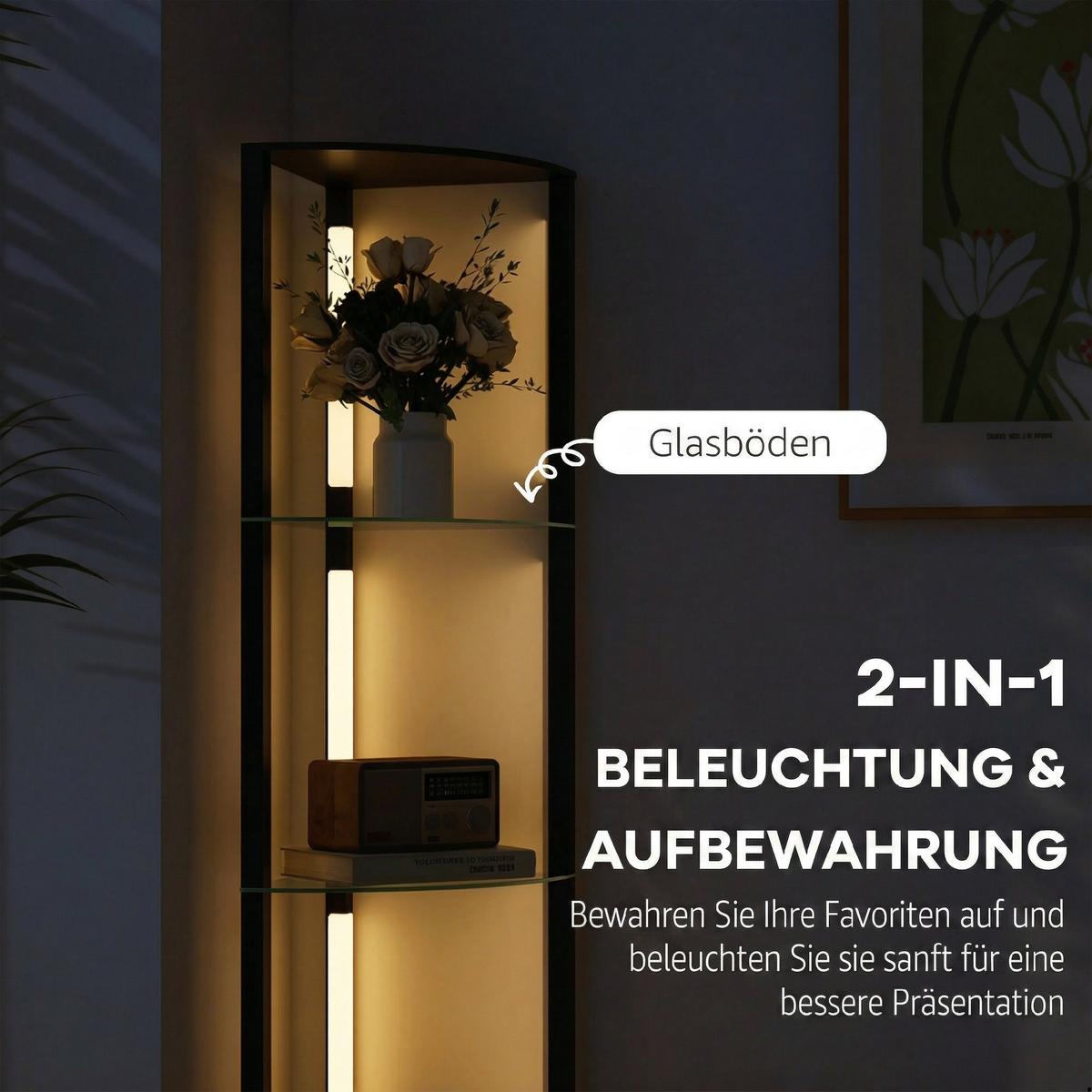 STEHLAMPE MDF Glas Schwarz - Schwarz, Holzwerkstoff (41.5/29.5/162cm) - HOMCOM