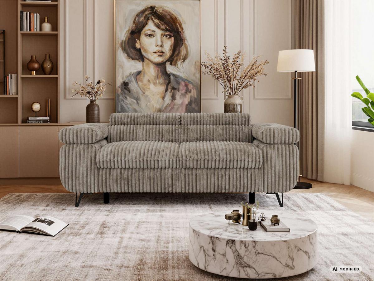 2-SITZER SOFA PETER - Hellbraun Cord - Hellbraun/Schwarz, Textil/Metall (200/76/99cm) - MKS