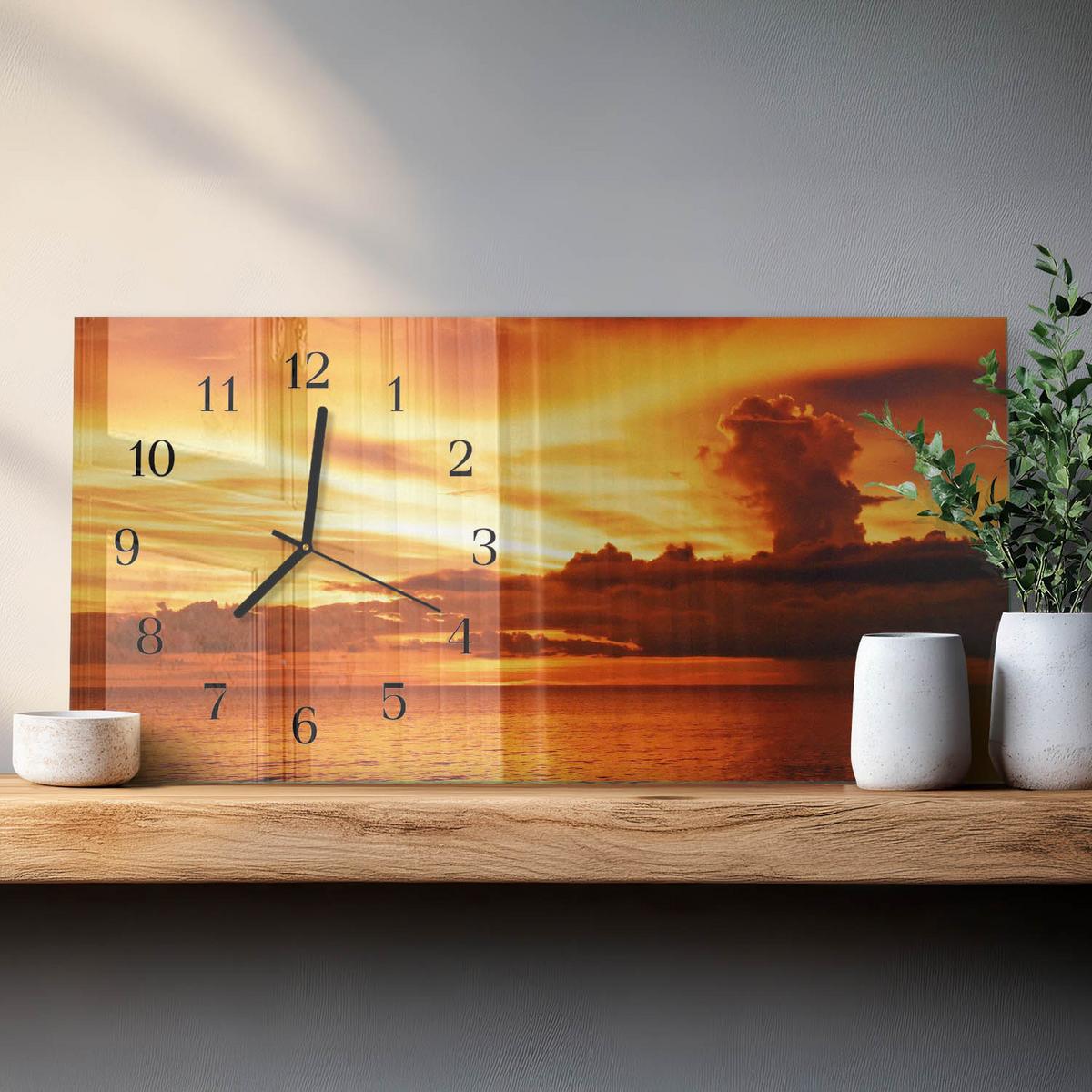 WANDUHR aus Glas 60x30 cm - Westen - Orange, Glas (60/30/0.4cm) - TULUP