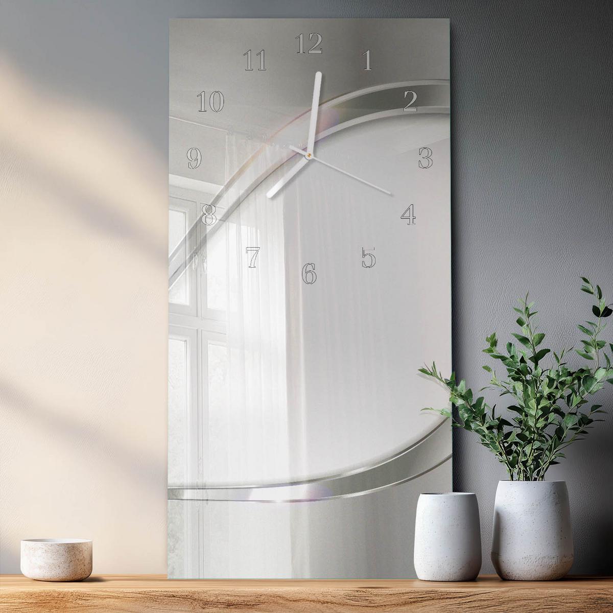 WANDUHR aus Glas 30x60 cm - Muster - Weiß, Glas (30/60/0.4cm) - TULUP