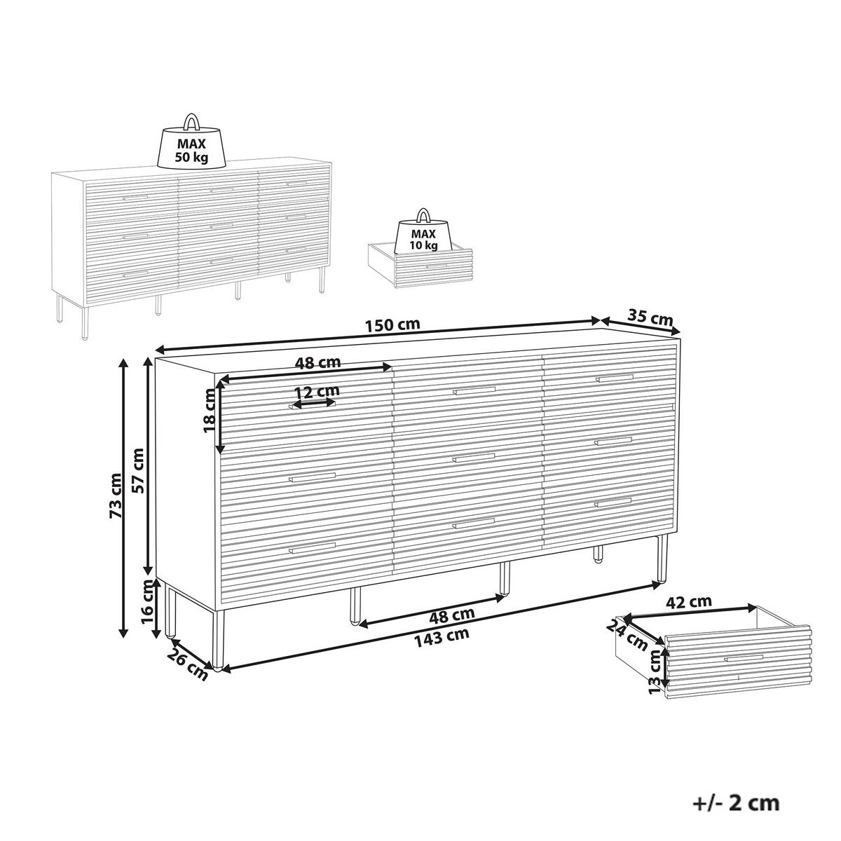 KOMMODE mit 9 Schubladen Dunkelbraun Keith - Dunkelbraun, Holzwerkstoff (150/73/35cm) - Beliani