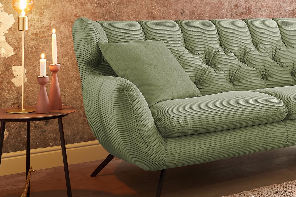 SOFA CHARME Grün Cord - Schwarz/Olivgrün, Textil/Metall (175/94/95cm) - KAWOLA