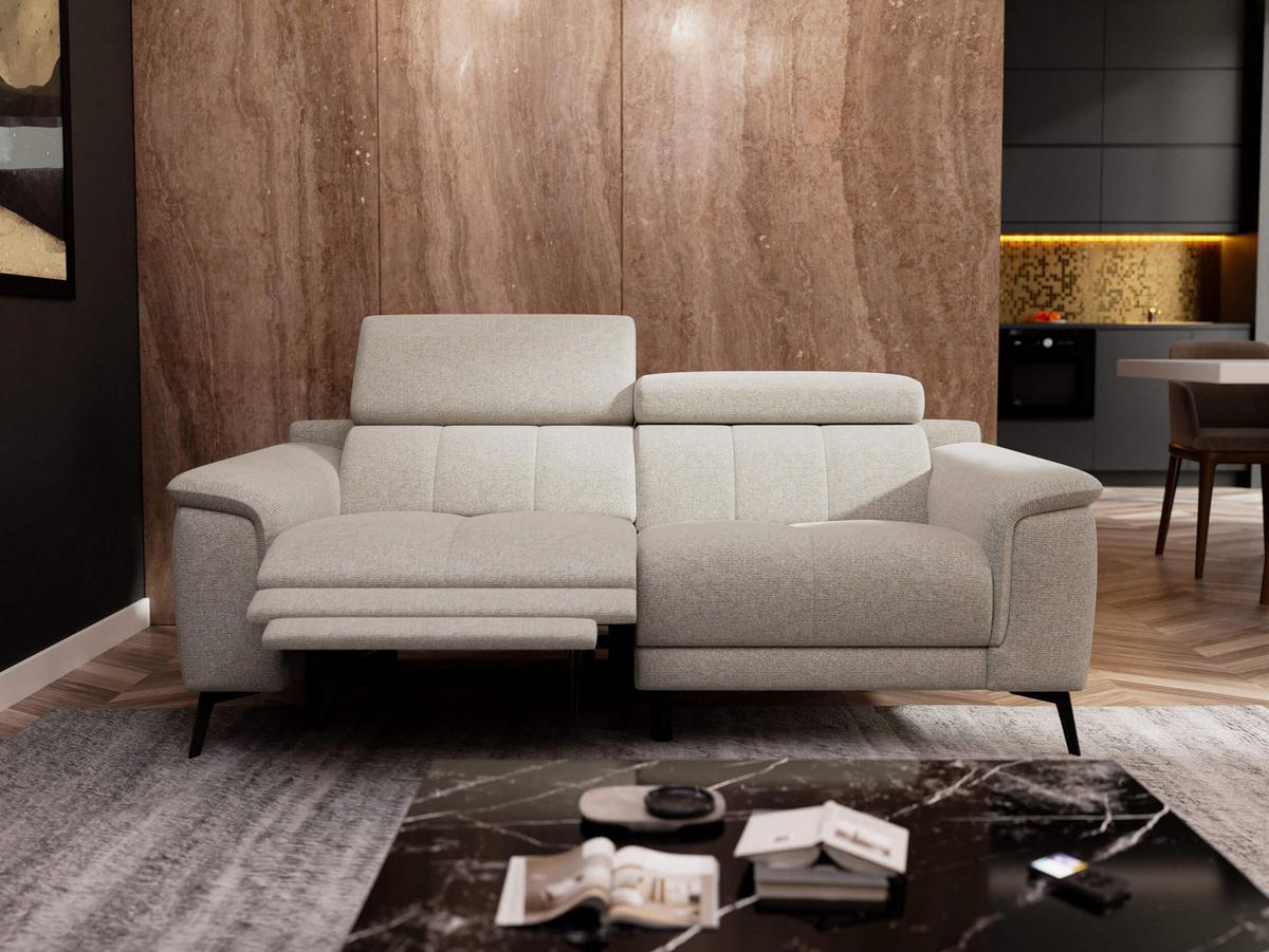 RELAXSOFA FIERO 3-Sitzer mit 1 Relaxfunktion, hellgrau - Hellgrau/Schwarz, Holzwerkstoff/Textil (212/82/103cm) - Wozimo