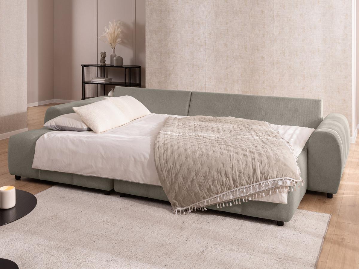HOCKER Bubble mit Sitzfläche in Bubble-Optik aus weichem Taupe Strukturstoff mit schöner Sitzkomfort - Taupe/Schwarz, Holz/Kunststoff (147/42/74cm) - S-Style Möbel
