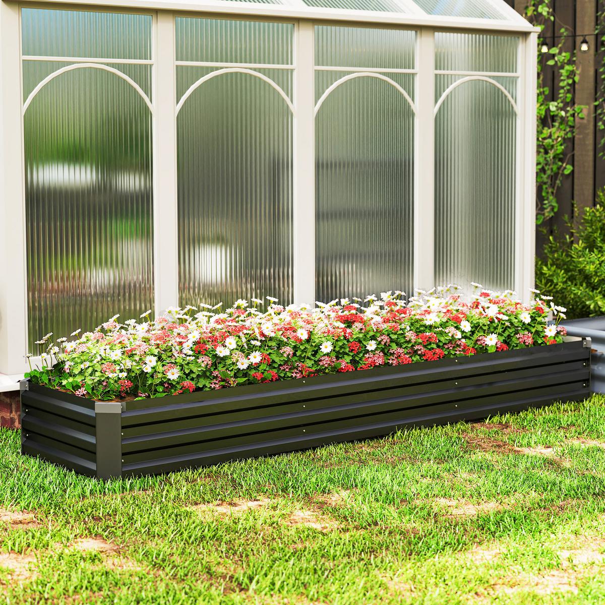 HOCHBEET Stahl, Pflanzbeet mit Schutzecken Stützstreben Frühbeet Gartenbeet - Dunkelgrau, Metall (60/30/240cm) - Outsunny