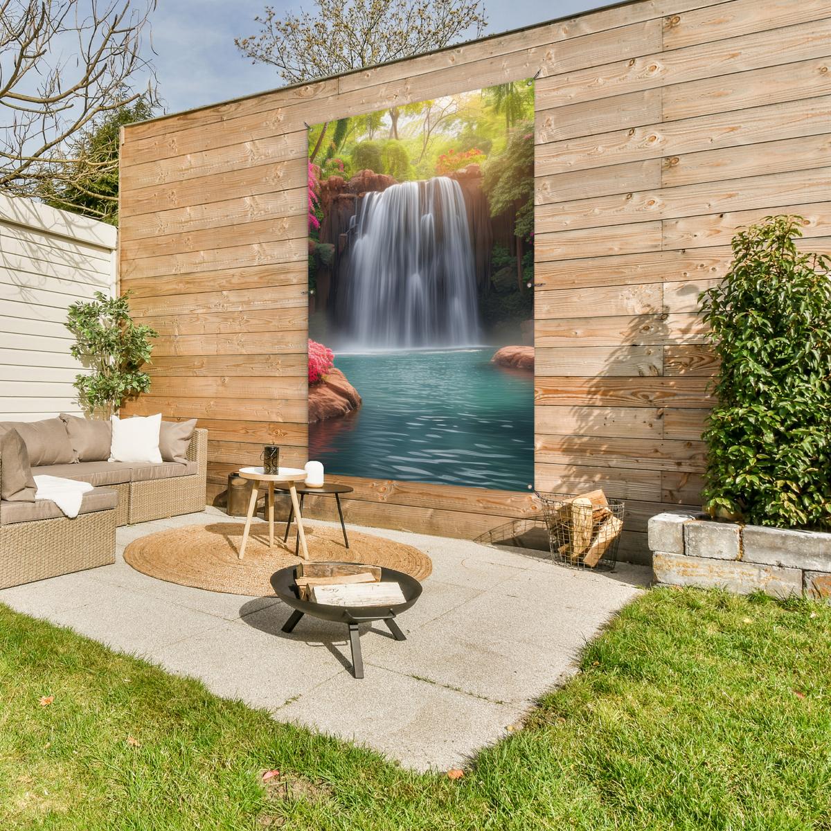 GARTENPOSTER Wasserfall - Natur - Pflanzen - Dschungel - Wasser Bild 120x180 cm - Grün, Kunststoff (120/180/0.2cm) - OnlyWow