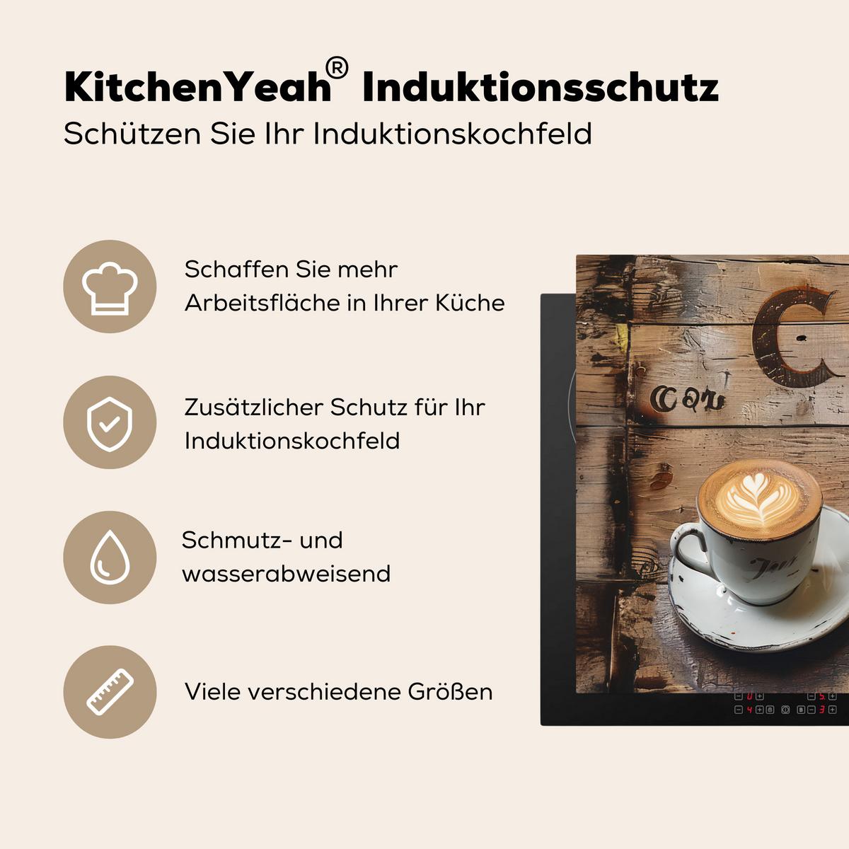 HERDABDECKPLATTE Cafe - Holz - Kaffee - Regale Ceranfeldabdeckung 78x52 cm - Schwarz, Kunststoff (78/52/0.2cm) - MuchoWow