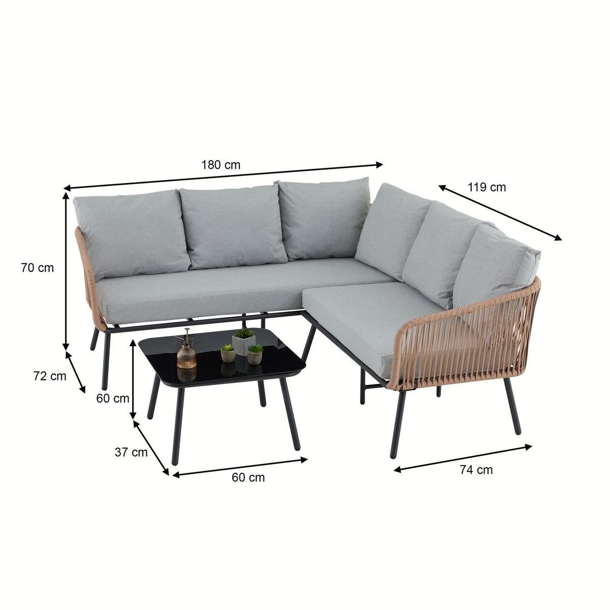GARTENLOUNGE JAKARTA 3er Set braun, schwarz, hellgrau - Braun/Grau, Metall - IDIMEX
