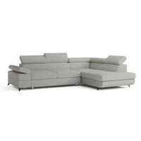 ECKSOFA FAVIEN R-S Hellgrau Boucle-Stoff mit Schlaffunktion - Hellgrau, Holz (257/190cm) - MASSENO