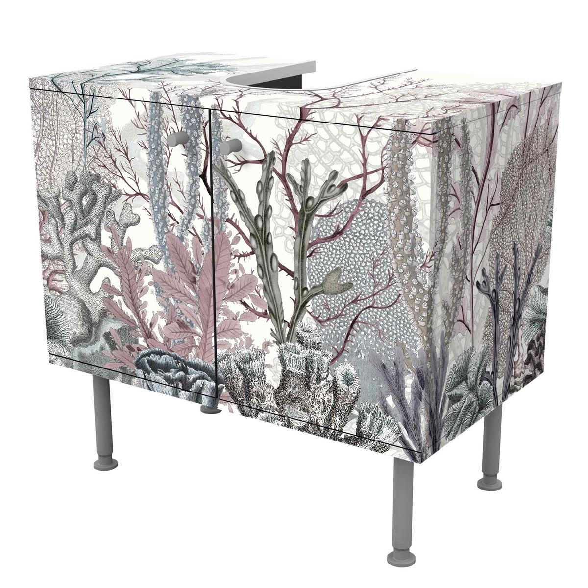 WASCHBECKENUNTERSCHRANK Magische Korallenpracht 60/55/35 cm - Violett, Holzwerkstoff (60/55/35cm) - Bilderwelten
