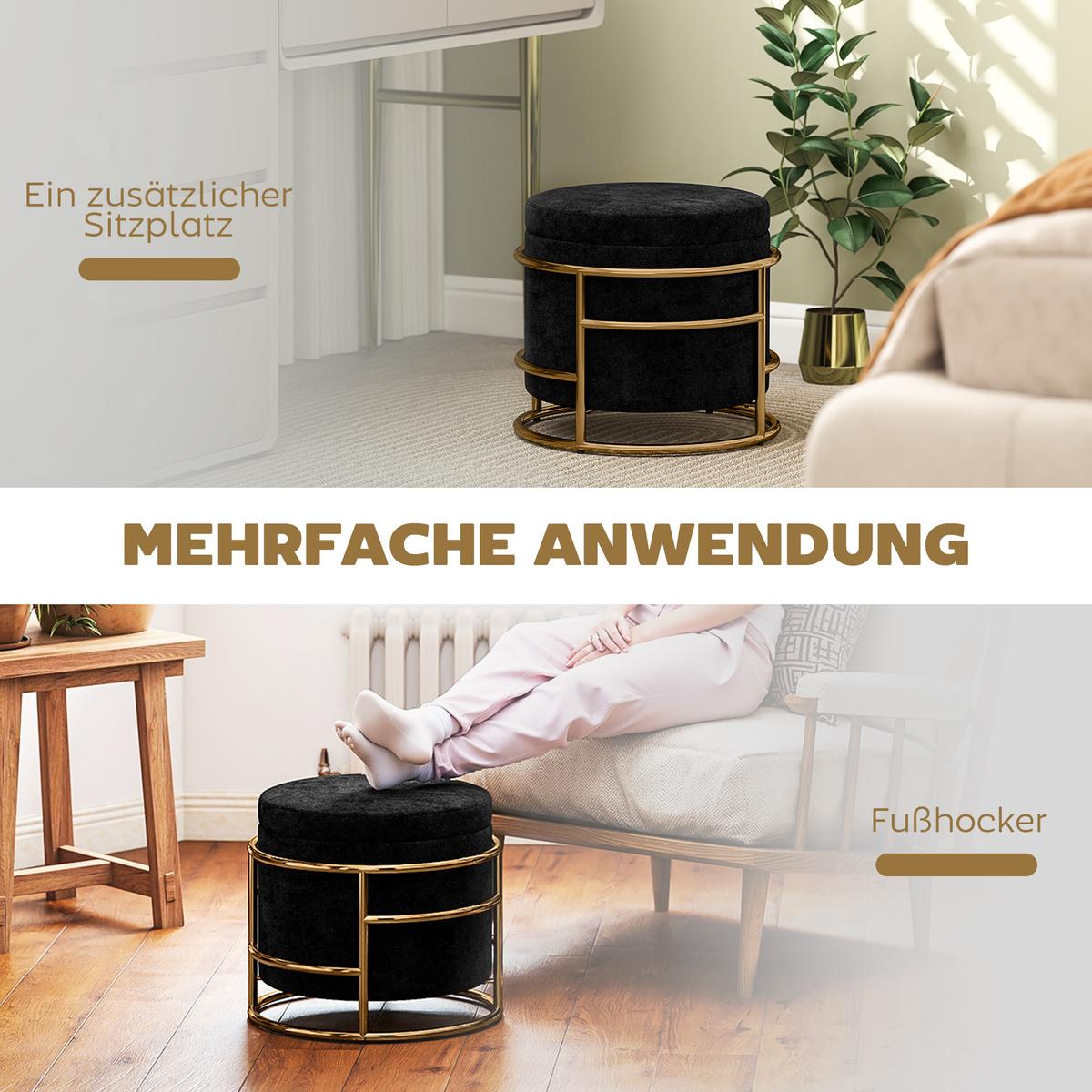 SITZHOCKER mit Stauraum, Kleiner Hocker mit Deckel für Wohnzimmer Schlafzimmer - Schwarz, Kunststoff (42/39/42cm) - HOMCOM