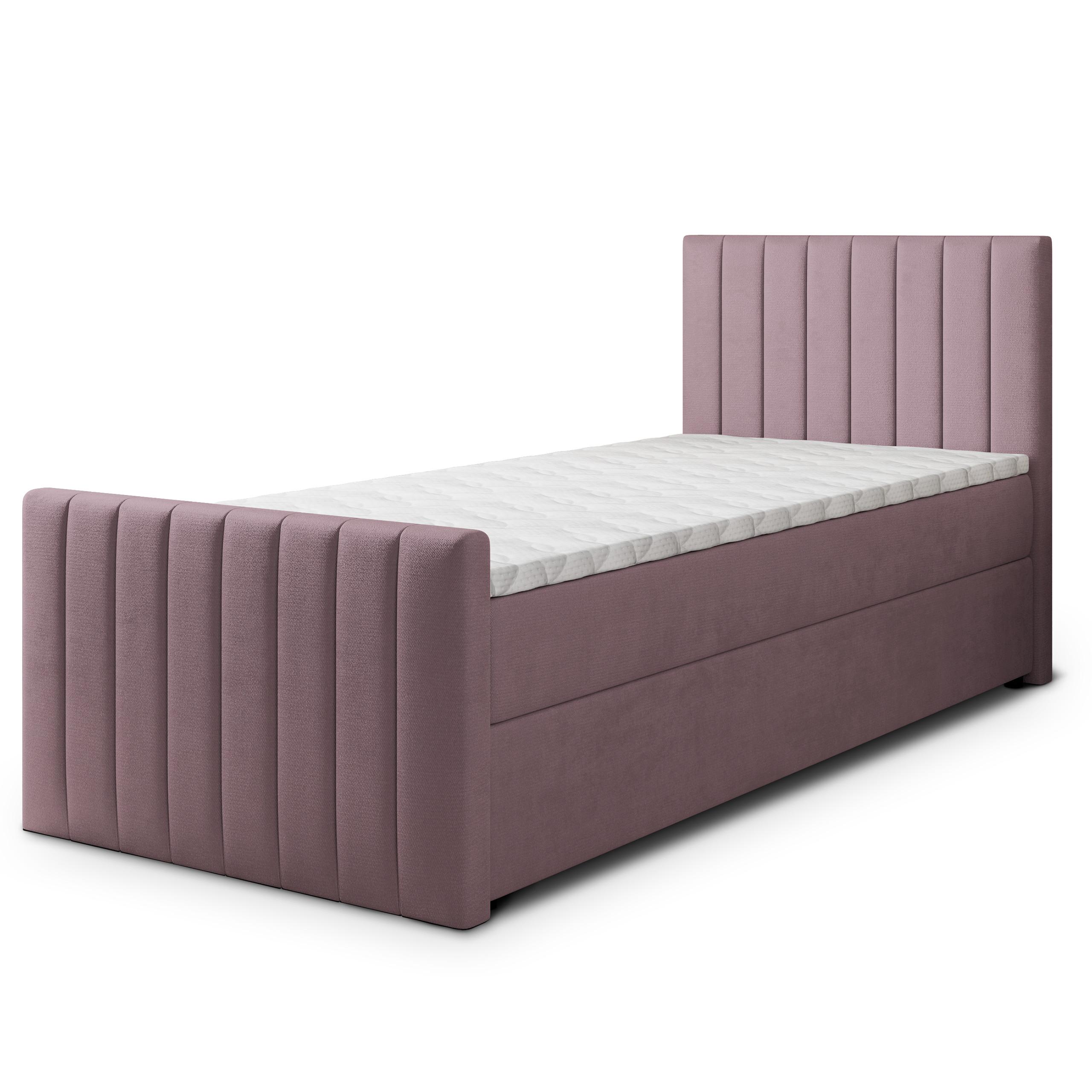 BOXBETT ARION 90 90x200 cm mit Matratze und Topper, H2+H3 - Rosa - Rosa, Holz (90/200cm) - MASSENO