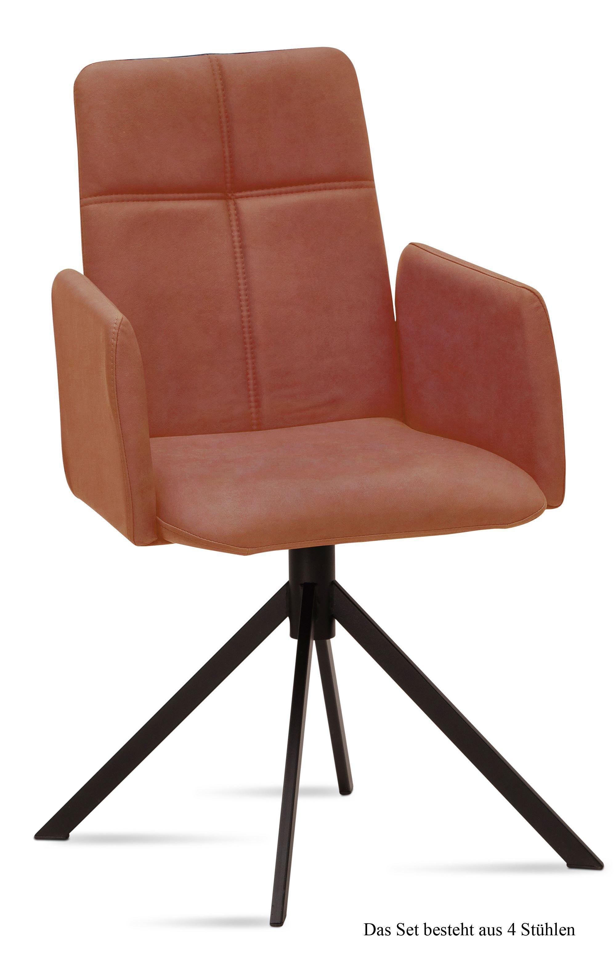 ARMLEHNSTUHL (4er-Set) Druci 52x92x60 Schwarz/Cognac - Cognac/Schwarz, Kunststoff (60/92/52cm) - 58aufmkessel