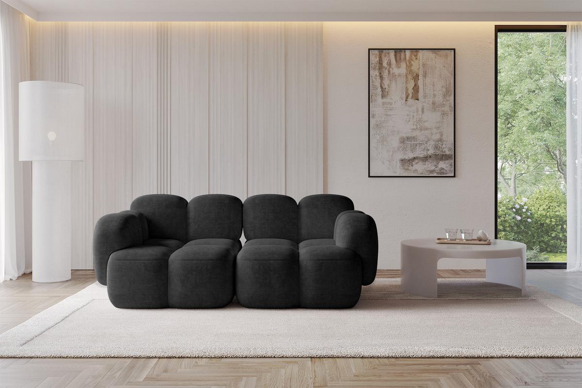 2-SITZER modulares Sofa Miko-S1 214x118x75 cm Schwarz Velours - Schwarz, Holzwerkstoff/Kunststoff (214/75/118cm) - ALTDECOR