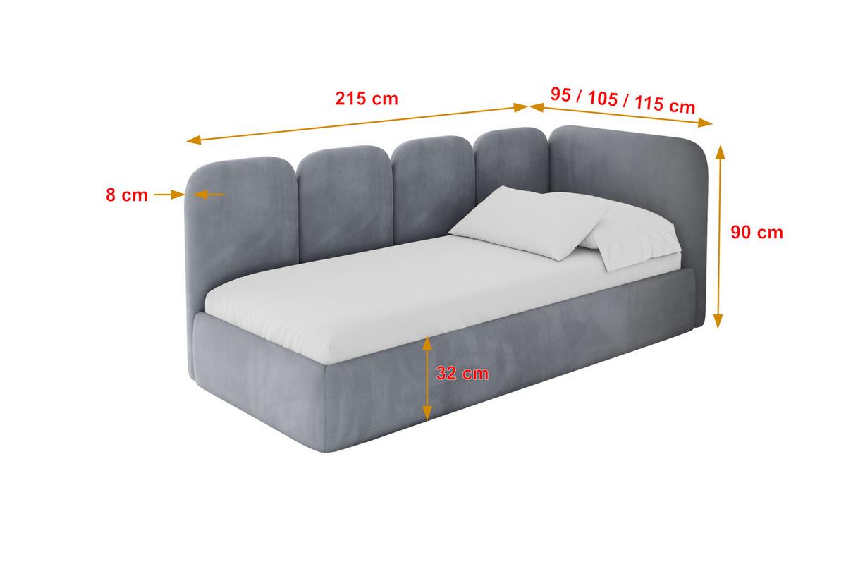 EINZELLBETT Jugendbett mit Bettkasten und Matratze H3/H4, Links - VELY 80x200 Grau - Grau, Holzwerkstoff/Textil (80/200cm) - ALTDECOR