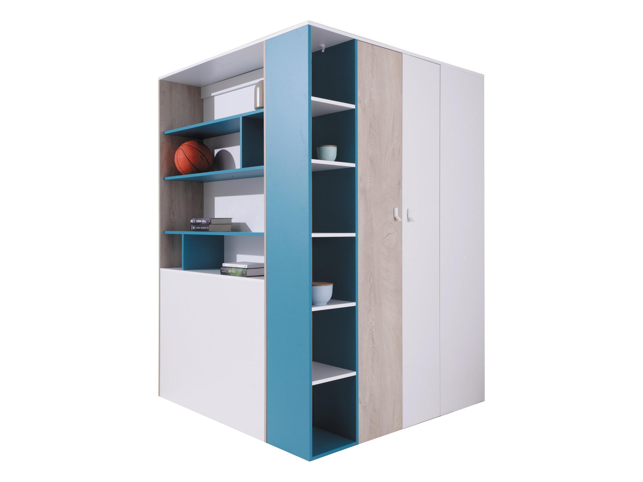 ECKKLEIDERSCHRANK Planet 01 L / P - Blau/Eichefarben, Holzwerkstoff (135/190/135cm) - MIRJAN24