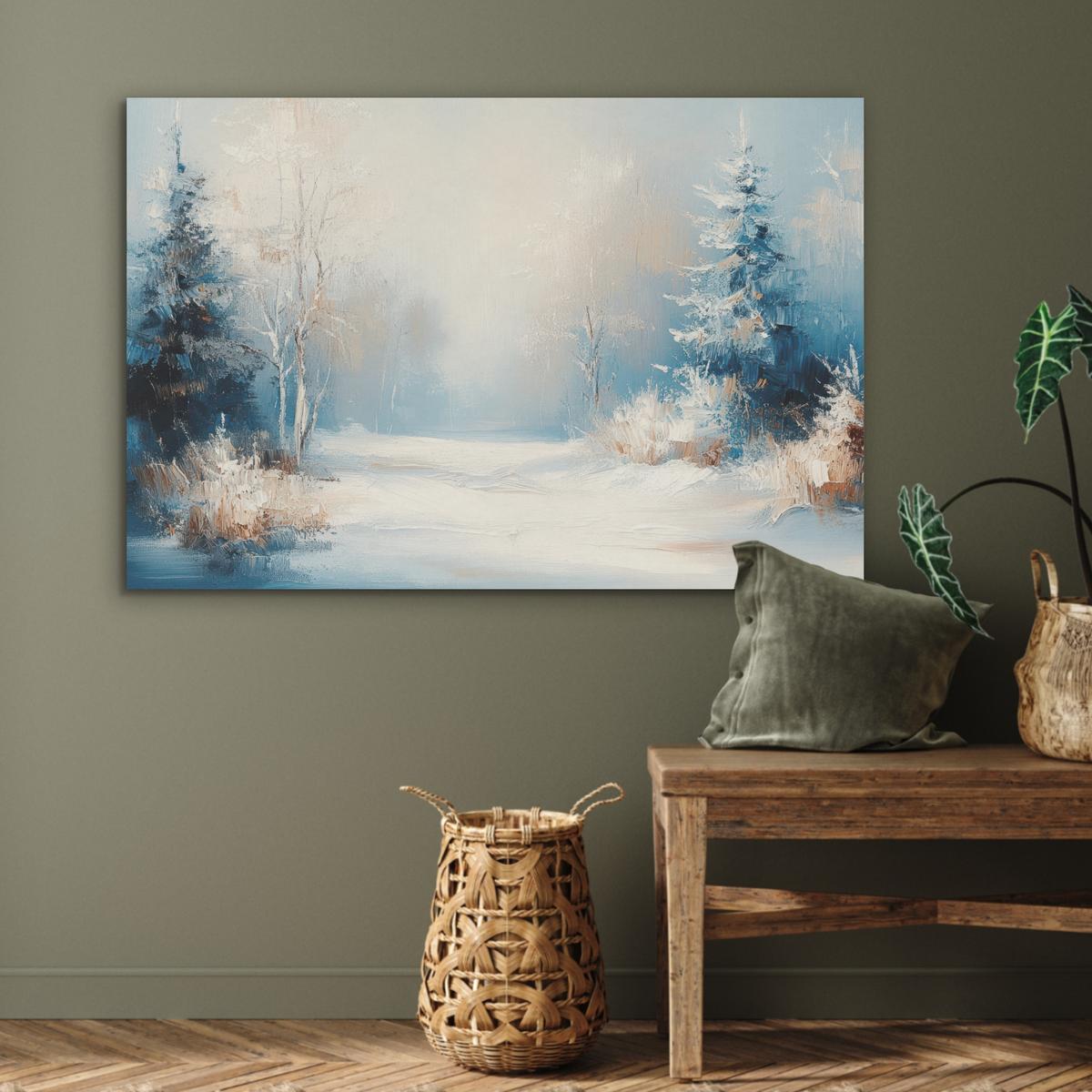 AKUSTIKBILD Wald - Winter - Natur - Abstrakt - Schnee Wandbild Wohnzimmer 100x70 cm - Weiß, Kunststoff (100/70/0.9cm) - MuchoWow