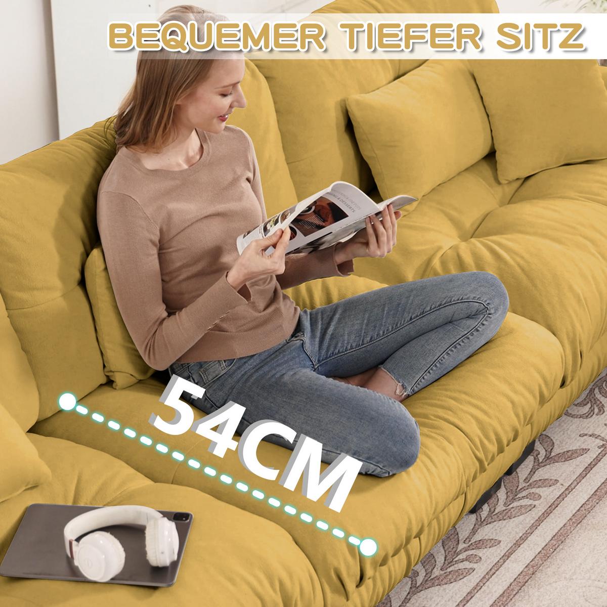 ECKSOFA Modulares 313cm Chenille Cloud-Sofa mit Ottoman für das Wohnzimmer - Gelb, Textil (313/145cm) - Urban Meuble