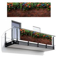 BALKON-SICHTSCHUTZ Blumen - Wand - Grün - Orange Windschutz 300x100 cm - Rotbraun, Kunststoff (300/100cm) - MuchoWow