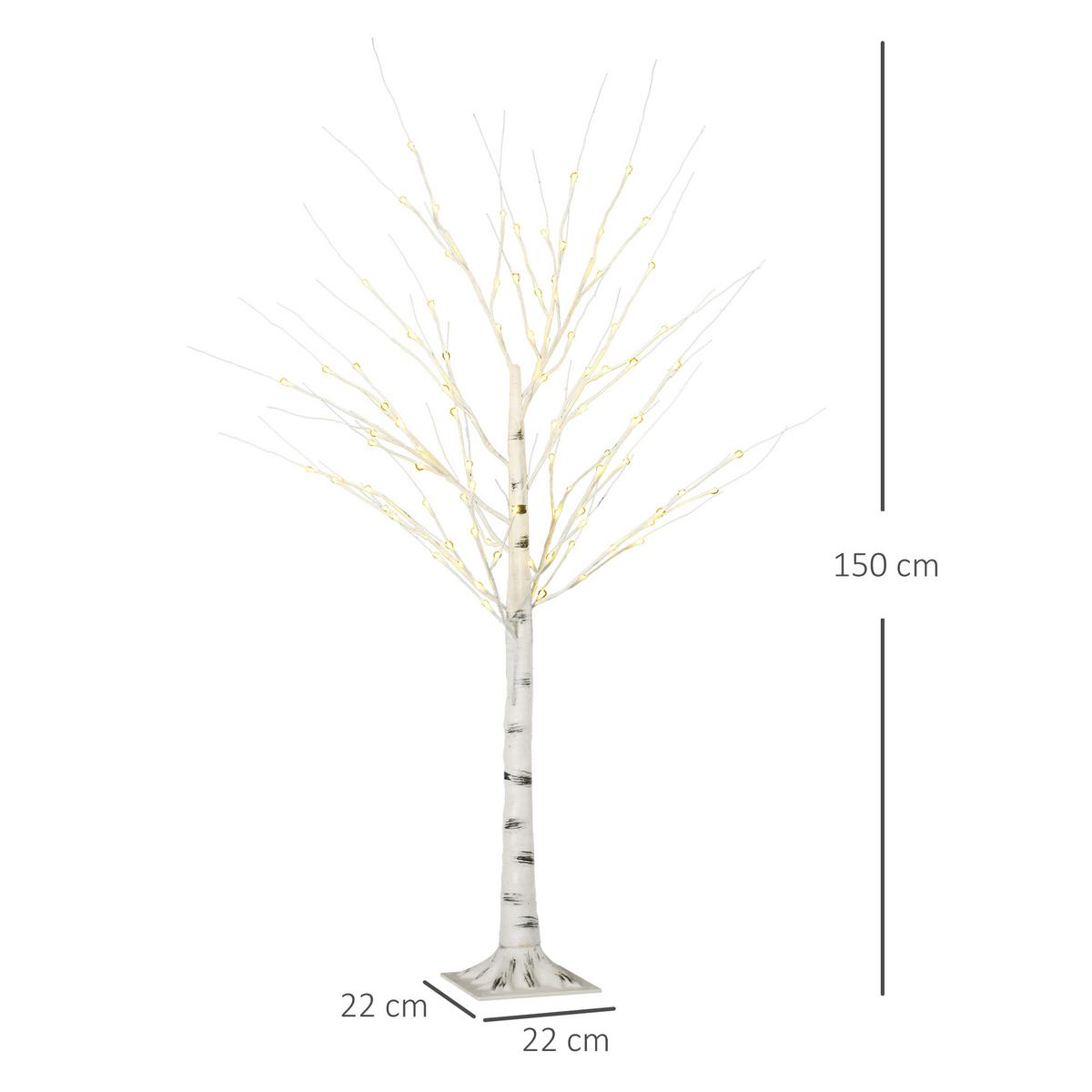 150 cm Kunstbirke Kunstbaum mit LED-Beleuchtung für Weihnachten Ostern Warmweiß - Weiß, Kunststoff (22/150/22cm) - HOMCOM